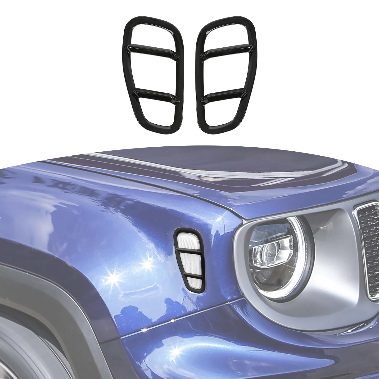 RT-TCZ for Renegade Turn Signal Light Trim Cover Guard for Jeep Renegade 2016 Up Black Exterior Accessories 2pcs