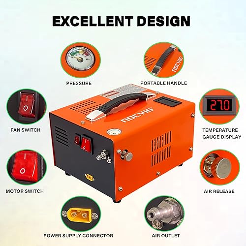 Miniatura 4 de NDCYJG Pcp air compressor 4500PSI Portable PCP Compressor, 12V DC110V AC PCP Airgun Compressor Manual-stop, wExternal Power Adapter, Built-in Fan,