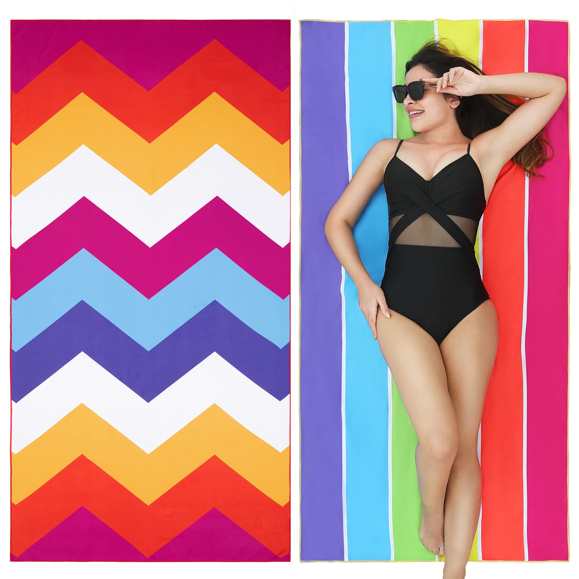Winthome 2 Pack Beach Towel for Adults, Large Microfibre Beach Towel Quick-Dry, Sand Free, Lightweight