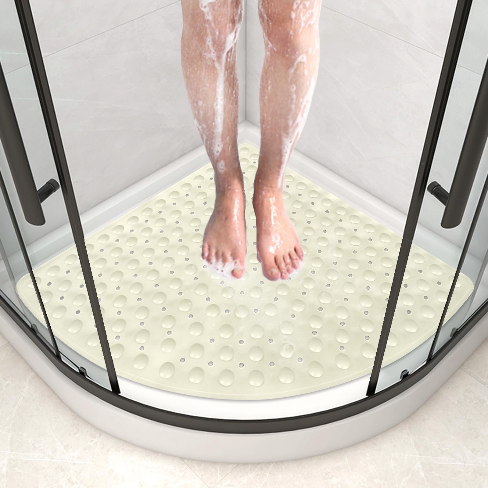 Tapis De Douche Antidérapant 70x70cm - TPE Souple Avec Ventouses - 162 Bulles Massantes - Lavable Machine - Gris