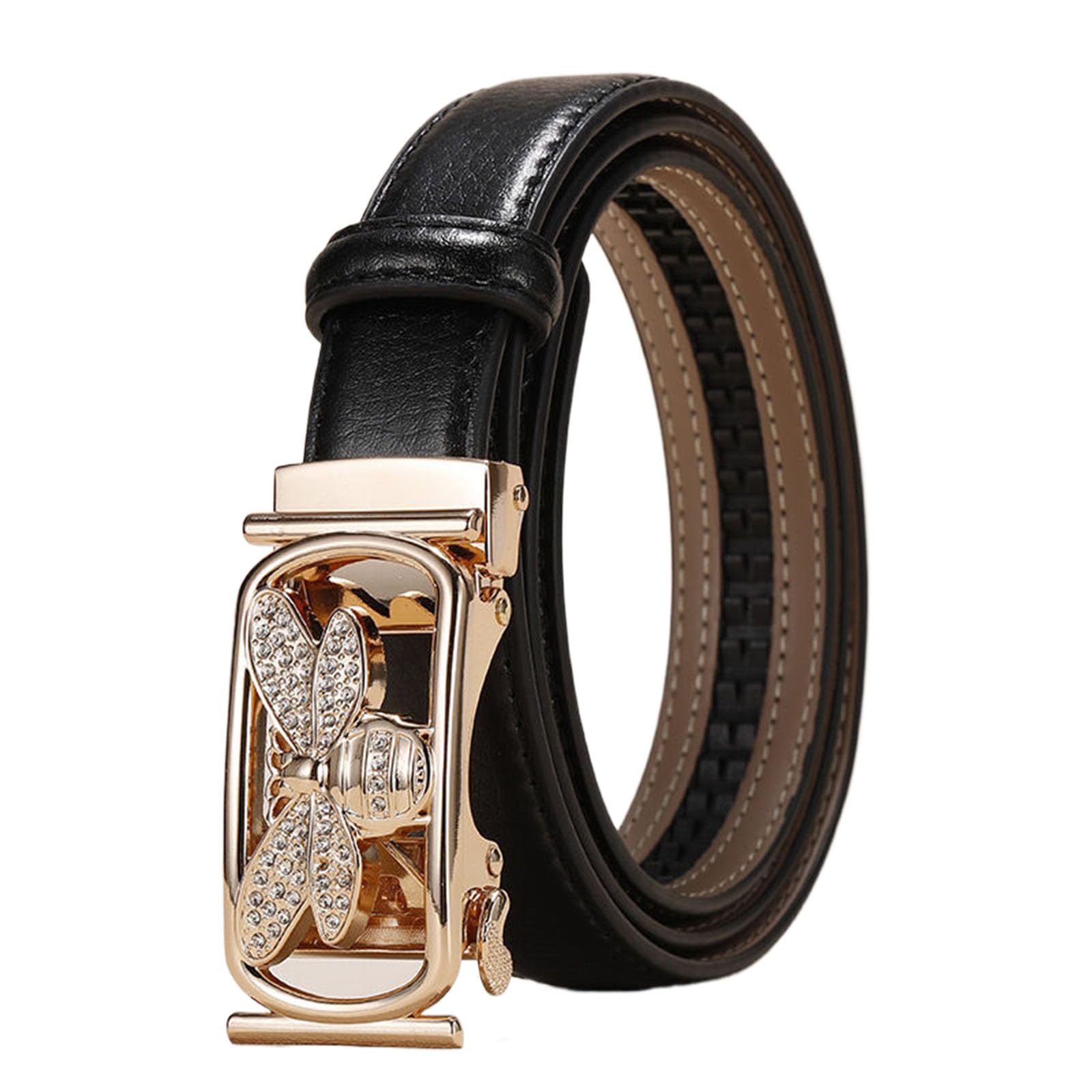 Jiary Unisex Black ,105Cm/41.3'',Womens Ratchet Fashion Belt, Leather Belts For Women With Square Animal Pattern Alloy Automatic Buckle