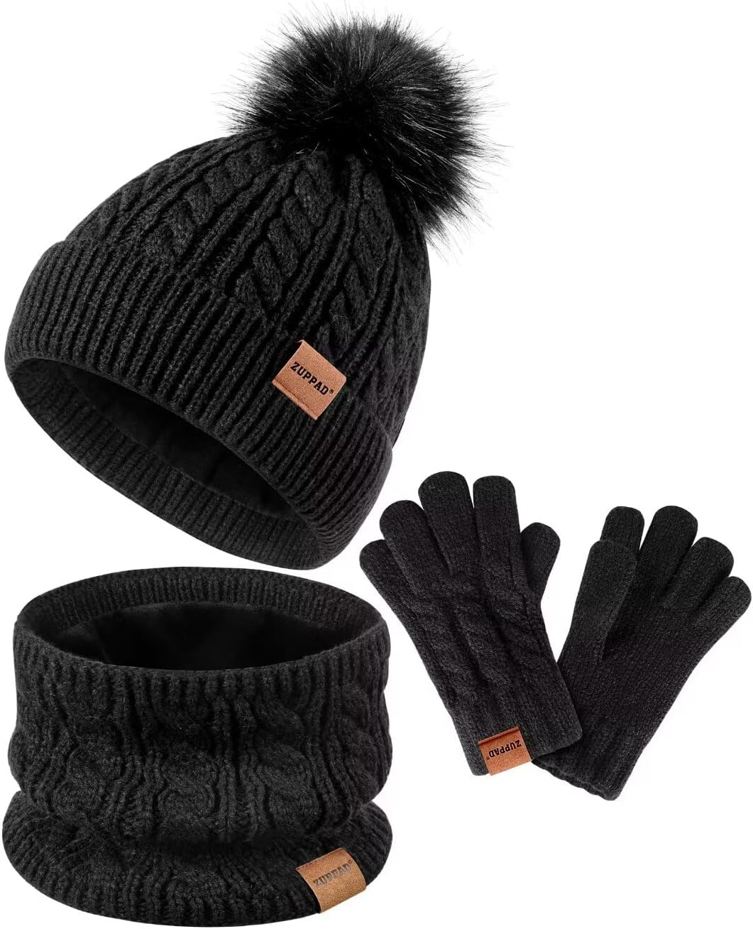 Kids Winter Hat Gloves Scarf Set,Girls Toddler Children Hats Beanie with Pom Knit Neck Warmer Gaiter Mittens Fleece Lined Set