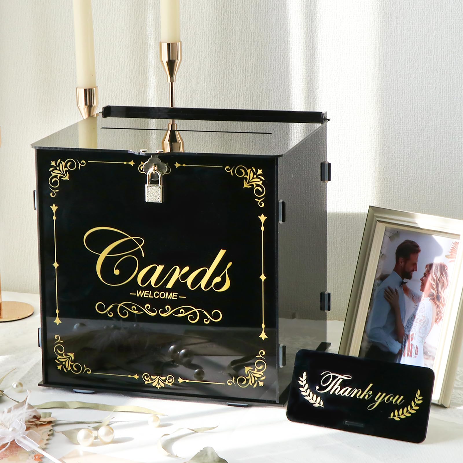 Amazon.com: OurWarm Acrylic Wedding Card Box with Lock, Black Gift Card ...
