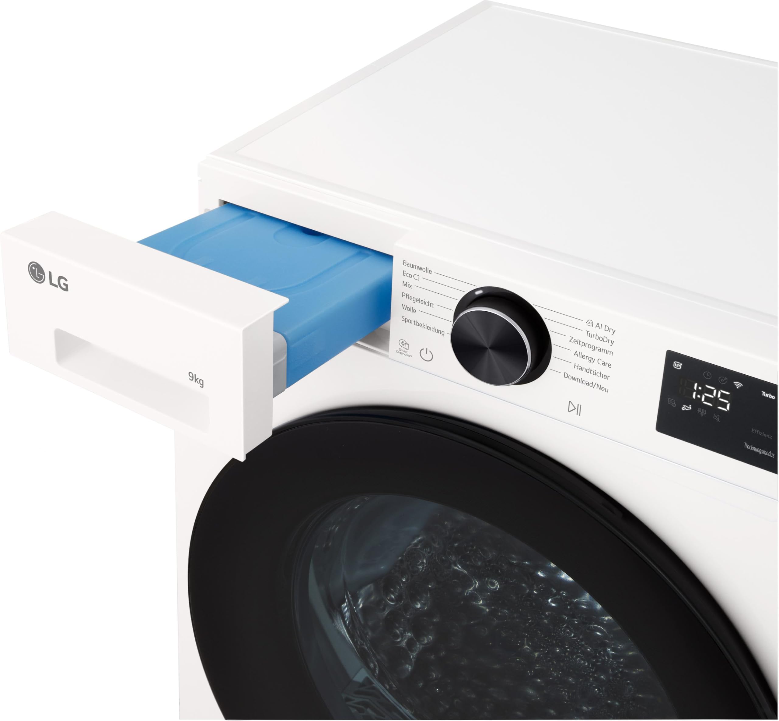 LG RT90X7 Trockner (B, 9 kg) mit Wärmepumpentechnologie (LED-Display, selbstreinigender Kondensator, Trockensensor), Weiß