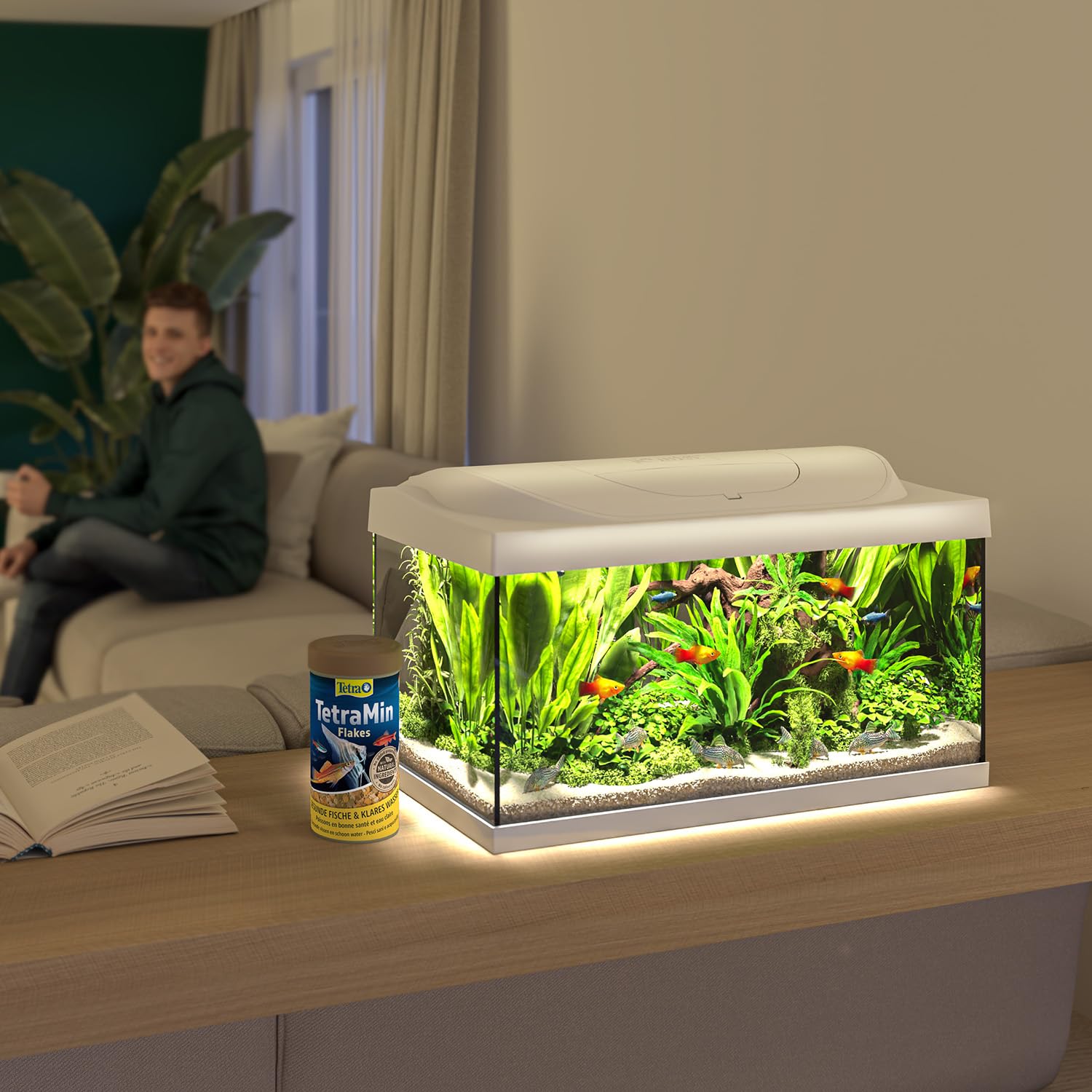 Tetra Acquario Starter Line 54 L, bianco, set completo - include illuminazione a LED diurna e notturna, filtro interno, riscaldatore, cibo per pesci e condizionatore