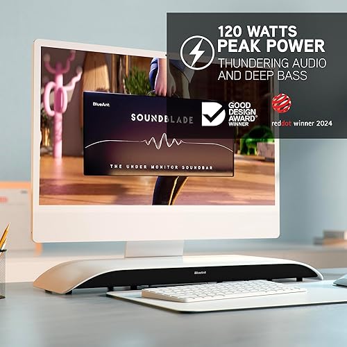 Miniatura 2 de BlueAnt Soundblade - Barra de sonido para debajo del monitor, potente 120 vatios, 2.1 canales USB-C, altavoz de escritorio Bluetooth 5.3 para PC,