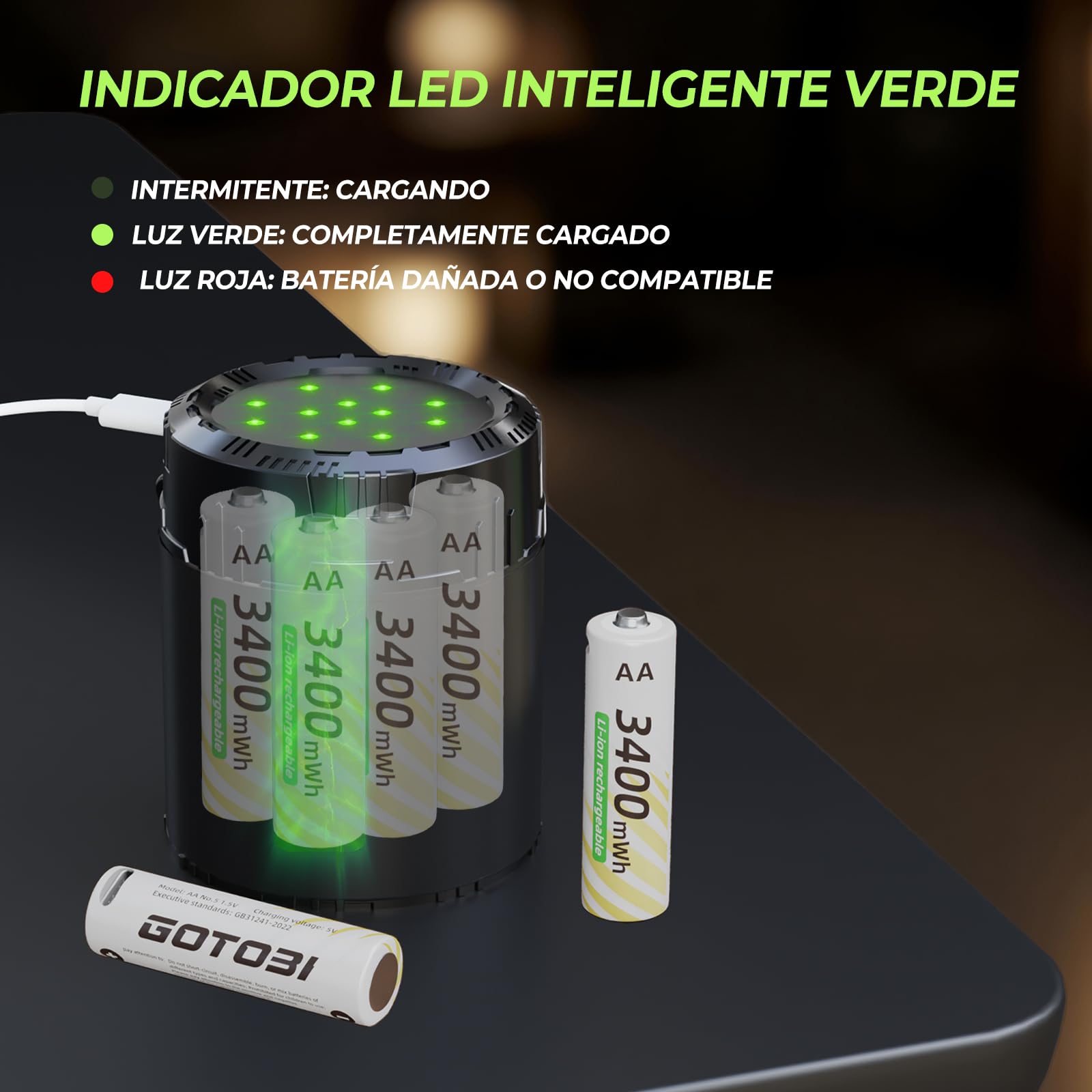 8 Pilas AA Recargables USB-C de 3400 mWh,4 Pilas de Litio AAA de 900 mWh y 1,5 V de Salida Constante con Estuche de Carga rápida，Pilas Recargables con Cargador