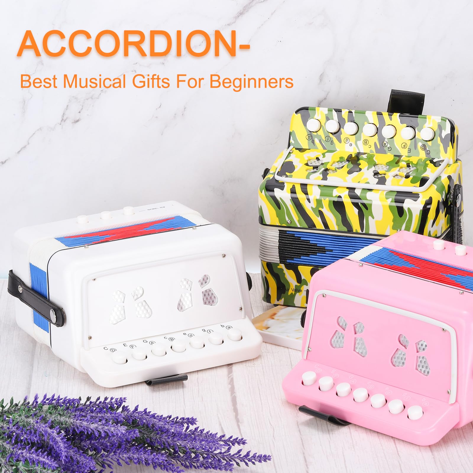 sourcing map Accordéon - 10 touches - Mini instrument de musique - Cadeau éducatif pour enfants débutants - Rose clair