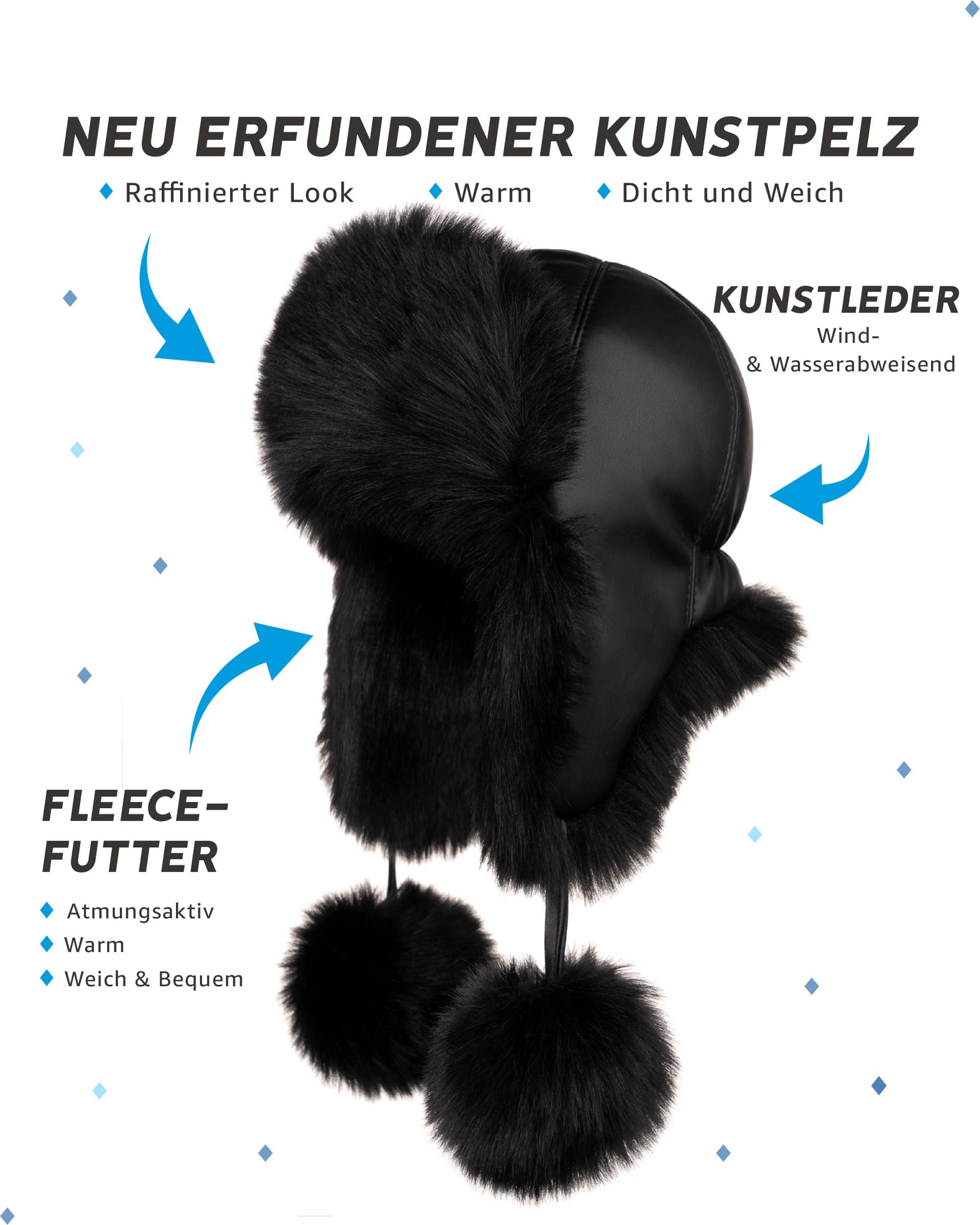 Futrzane Fliegermütze - Schapka Uschanka Damen - Fell Trapper Mütze aus Leder