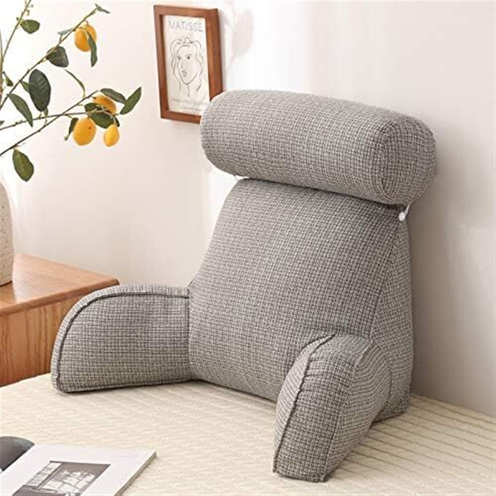 Uoxhfdh Gray Bed Rest Lumbar Support Cushion With Arm Breathable Seat Relax Pillow(Gray)