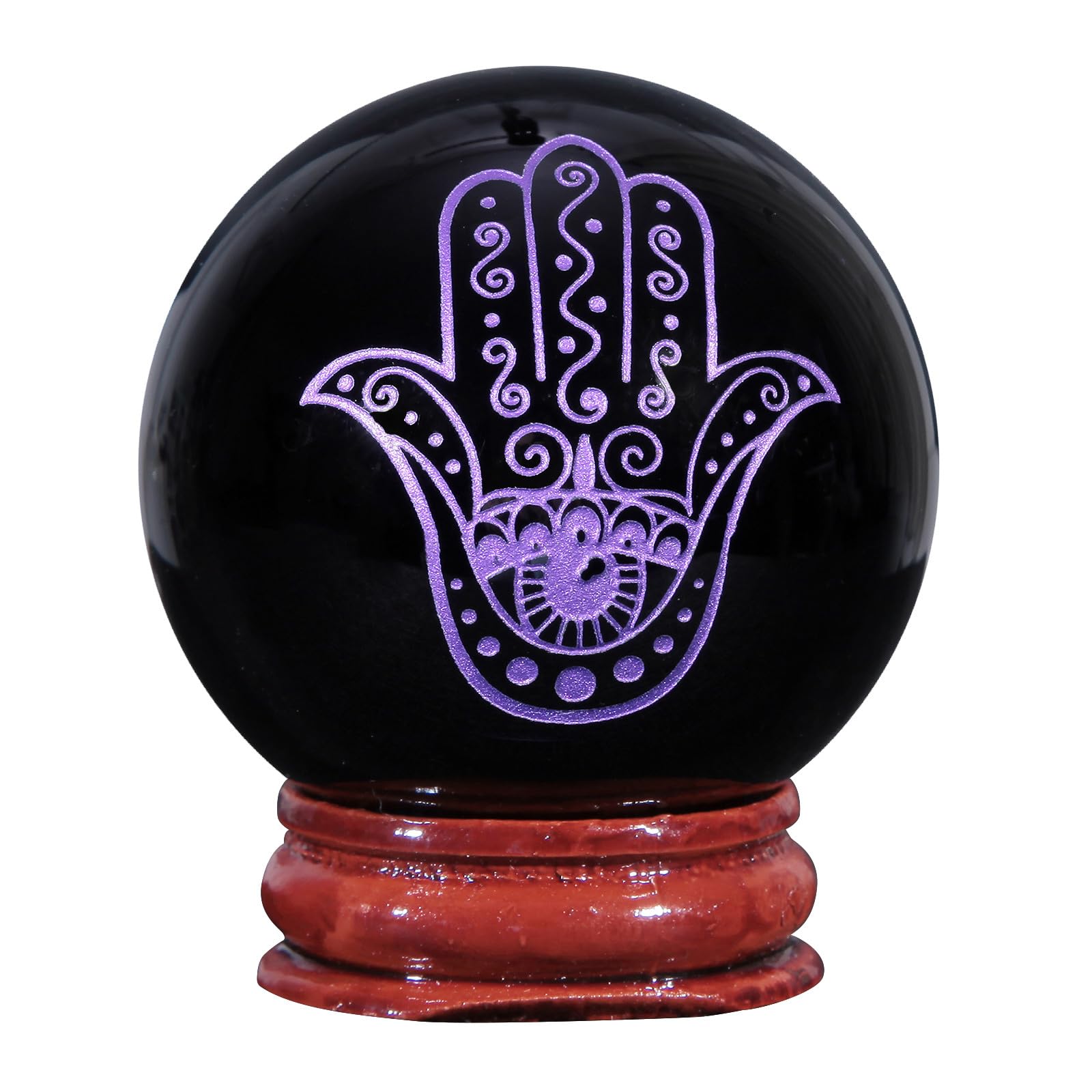 Nupuyai 1.9" Engraved Symbol Obsidian Crystal Ball with Stand