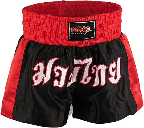 Miniatura 27 de MRX - Pantalones cortos de boxeo para hombre, entrenamiento de lucha y muay thai, boxeo, artes marciales mixtas, BJJ Llama azul/roja,Rojo
