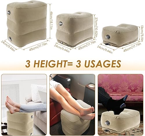 Miniatura 3 de Almohada inflable con reposapiés para viajes, cama ajustable de 3 capas de altura para avión para niños, artículos esenciales de viaje para adultos,