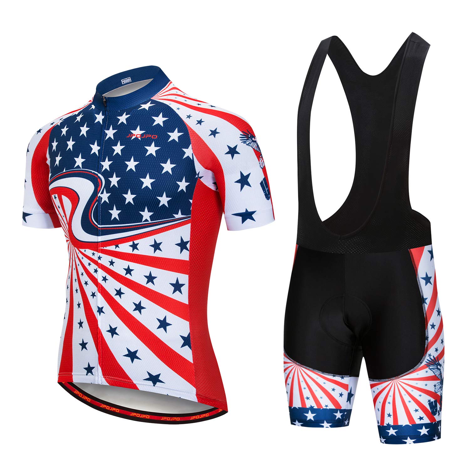 Weimostar Men's Cycling Jersey Set Short Sleeve 3D Gel Padded Bib Shorts Breathable USA Stars Size L
