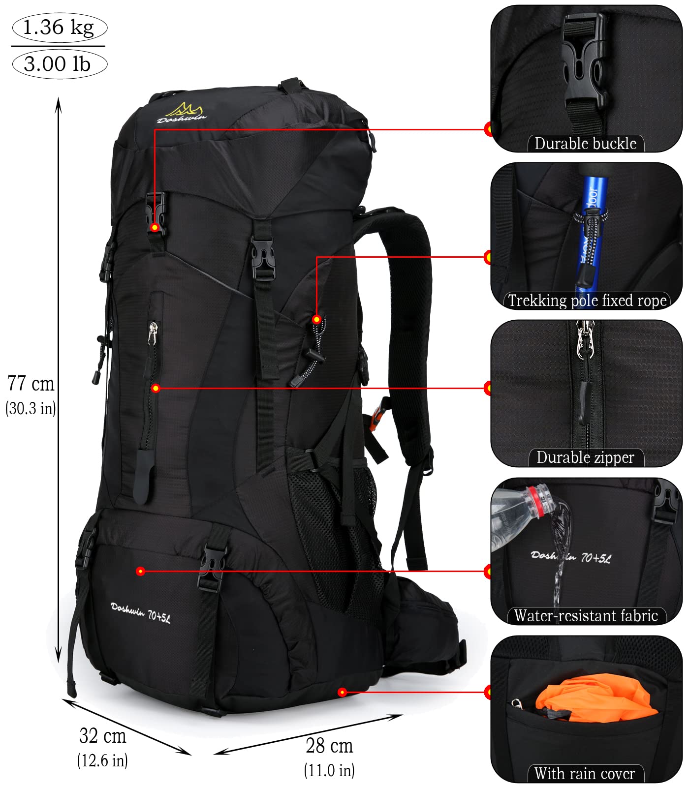 70L Rucksack Campingrucksack Trekkingrucksack Wanderrucksack Reiserucksack (mit Regenschutz)