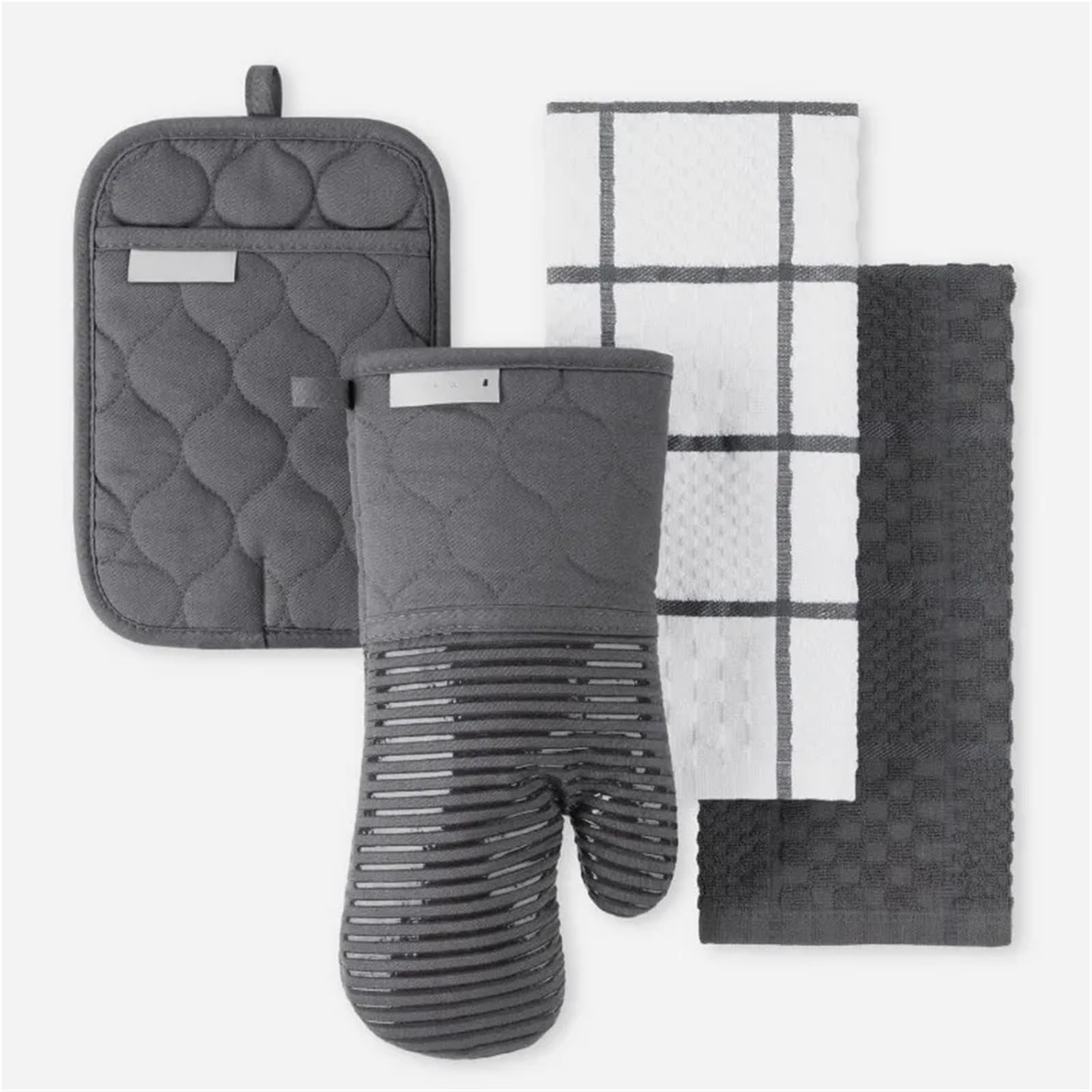 Gants De Four Gant de four matelassé en coton éponge, manique résistant à la chaleur, 16"x26", 7"x13" et 7"x10", gris Pour La Cuisson