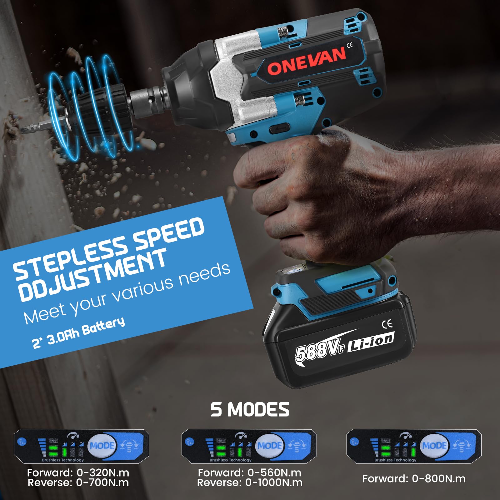 Avvitatore a Impulsi 1000N 4 Velocità Regolabili, Batteria 2 x 4000 mAh, LED Integrata, Motore Brushless