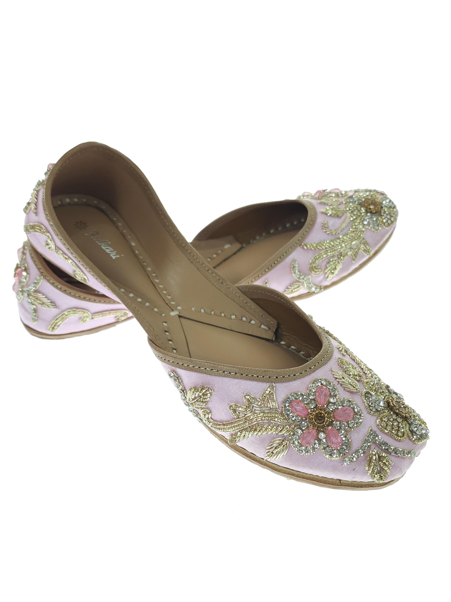 Women Poppy Genuine Soft Leather Embroidered Jutis | Bite and Pinch Free Jutti | Punjabi Formal Juttis | Girl's Wedding Flat Ladies Mojari | Formal Ethnic Juti |-image-26