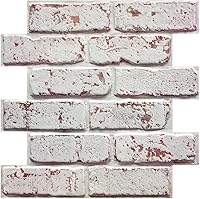 CommomyDecor Faux Brick Peel & Stick Tiles, 10pcs 11.8x11.8" Small 3D PVC Whitewash Brick Panels for Kitchen Backsplash, Bedroom & Living Room Wall Decor