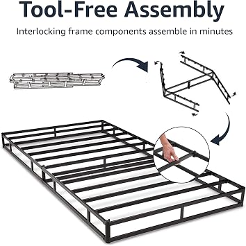 Amazon Basics Smart Box Spring Bed Base, 9-Inch Height Mattress Foundation, Tool-Free Easy Assembly, Convenient Support, Twin, 74 x 38 x 9, White