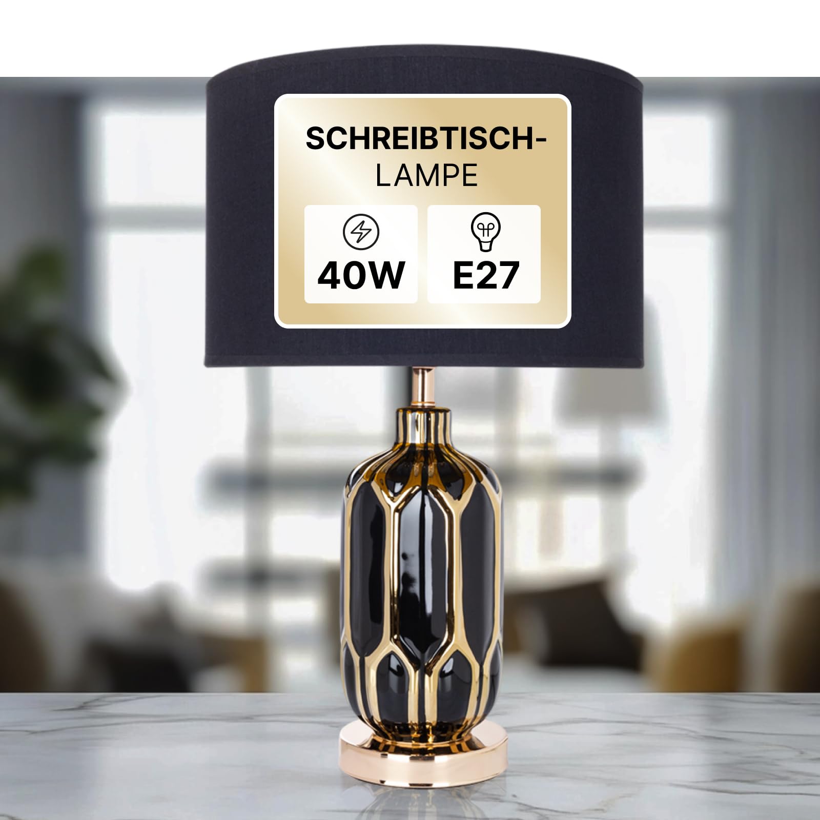 Lampada da comodino - Lampada da scrivania con cavo - Lampada touch LED con paralume in tessuto nero per soggiorno e camera da letto