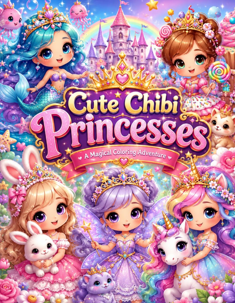 Cute Chibi Princesses: 40 Adorable Kawaii Coloring Pages for Kids