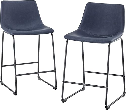 Miniatura 6 de Walker Edison, Douglas - Juego de 2 sillas de piel sintética de estilo industrial urbano para encimera, sin brazos, color azul marino