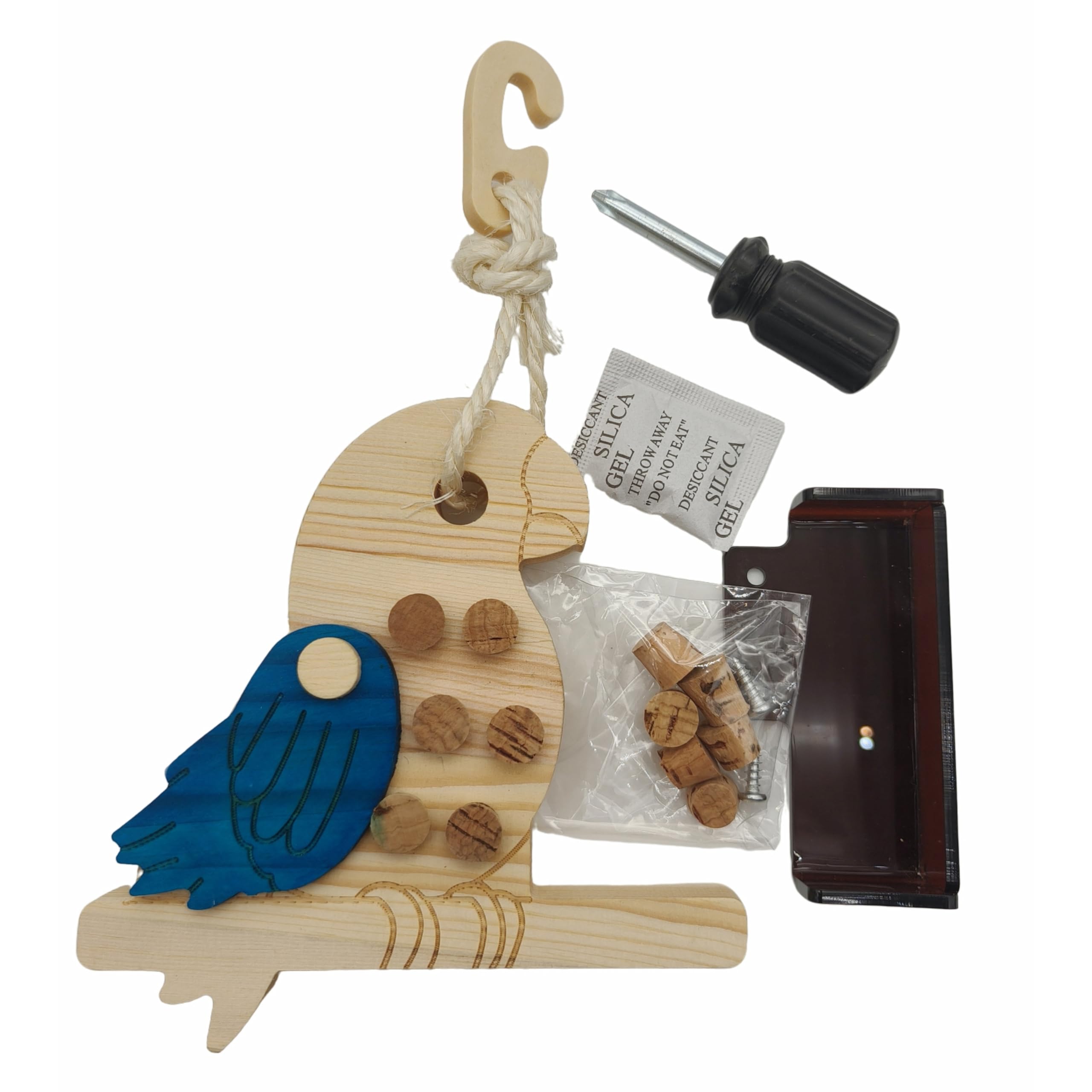 4-in-1 Wooden Parrot Foraging Toy, Natural Cork Puzzle Feeder with Teal Acrylic Bowl, Interactive Food Hiding Game for Conures and Cockatiels, Includes 12 Replacement Corks - image 7