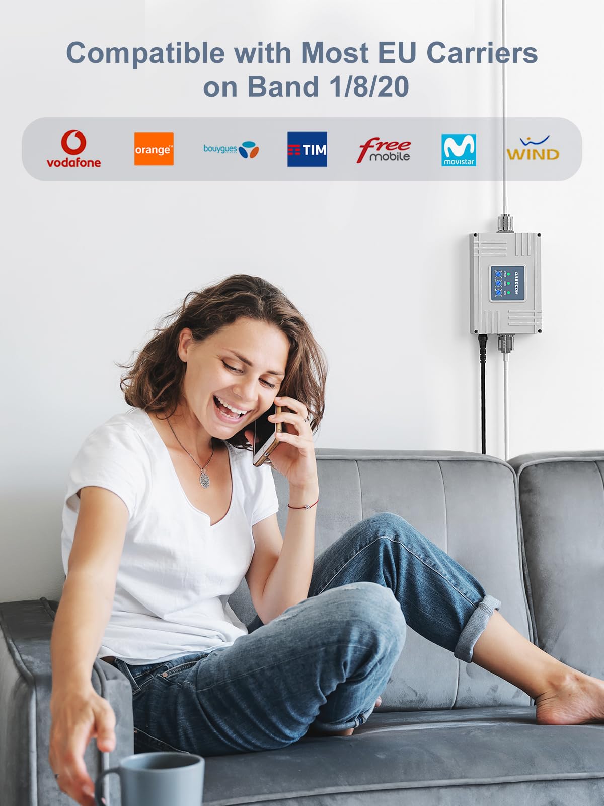 5G 4G 3G Amplificateur GSM Tout Opérateur Bande 1/8/20 Amplificateur de Réseau Mobile Free Orange SFR Bouygues Hôte à Gain élevé 70dB avec Antenne Logarithmique