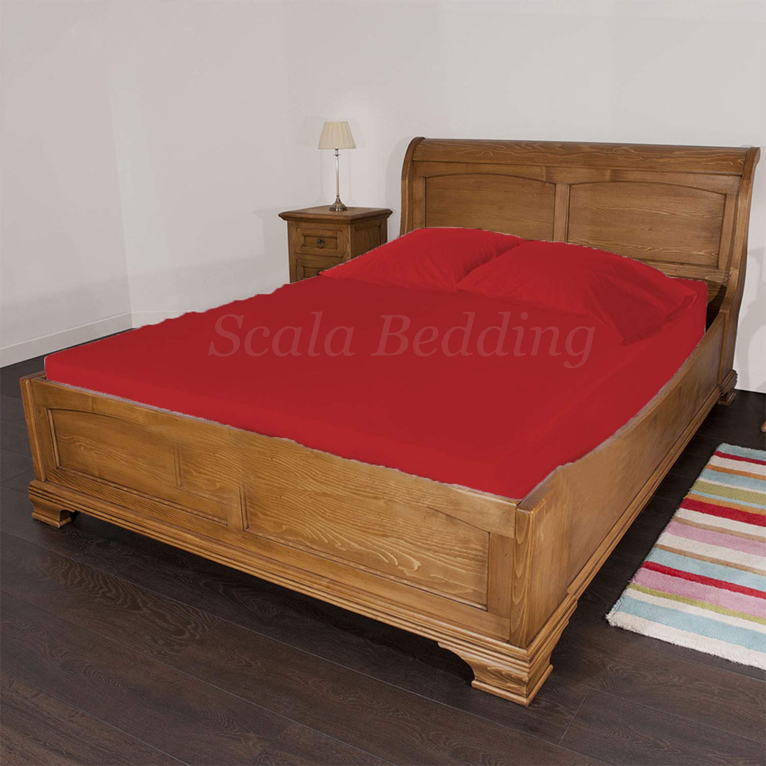 Biancheria da letto, 3 pezzi, lenzuolo con angoli con federa 38 cm di profondità, in cotone egiziano 600 TC (misura matrimoniale, bordeaux)