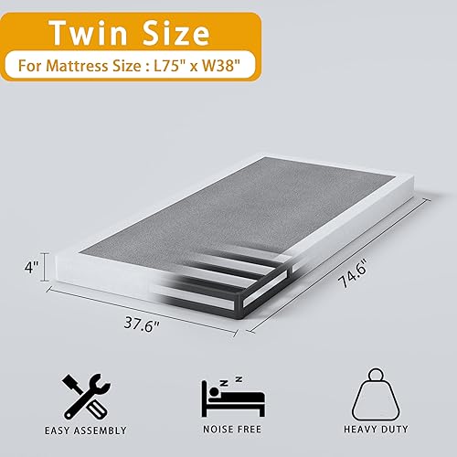 Miniatura 3 de Base de colchón de metal de perfil bajo de 4 pulgadas, base de colchón con cubierta de tela, fácil montaje