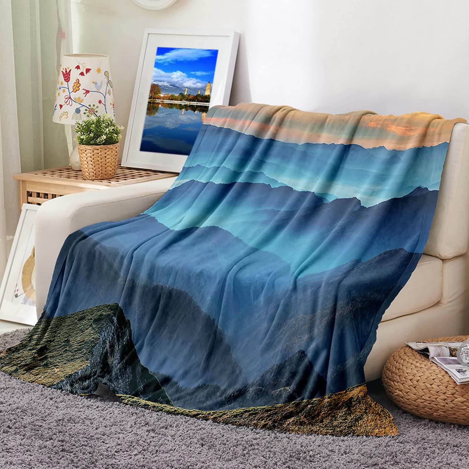 Aeici Couverture Polaire, Couverture Plaid Polaire Couverture 160x200 cm Montagnes Couverture Canapé pour Salon Lit
