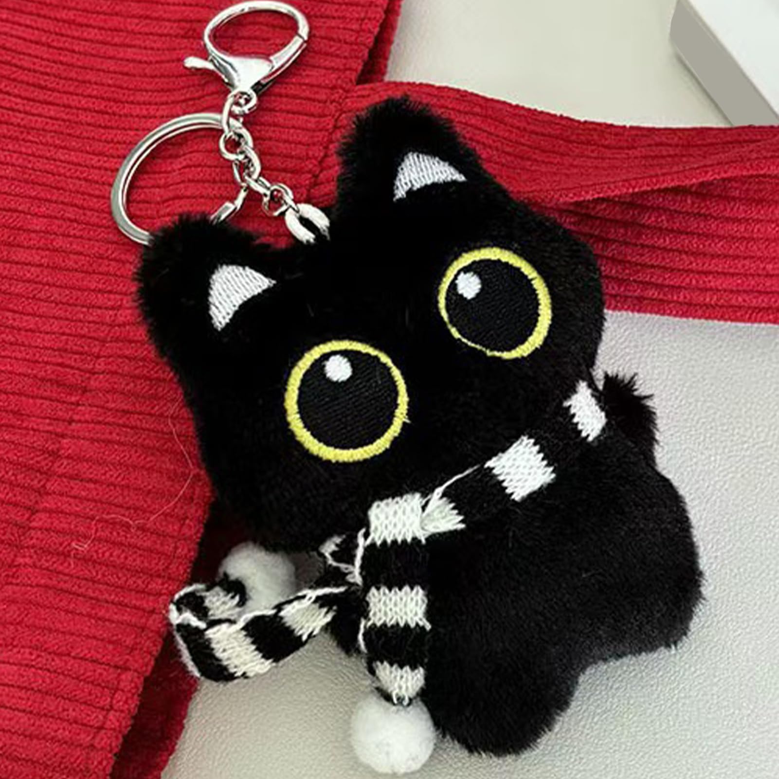 Generico Portachiavi in peluche gatto nero, portachiavi in peluche gatto, Ciondolo portachiavi in peluche con gatto nero in peluche, Peluche morbido di peluche da 12 cm / 4,7 pollici, per chiav