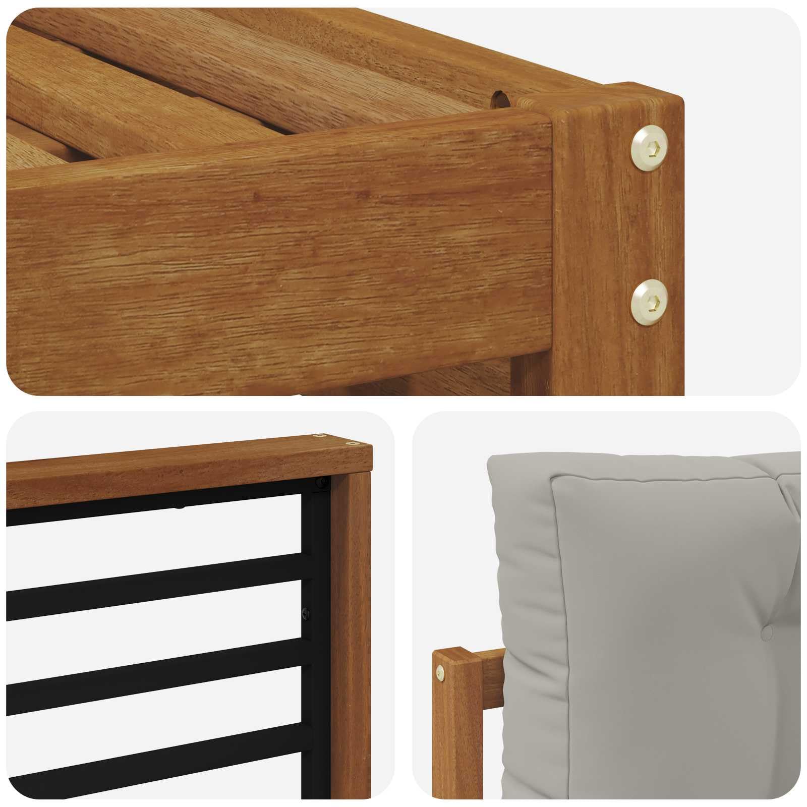 Outdoor-Gartenmöbelgarnitur mit 6 Kissen, wetterfestes Akazienholz, modulare Sitzgruppe für Terrasse und Balkon, langlebiges Design, inklusive Tisch, Sofas, Hocker und Kissen