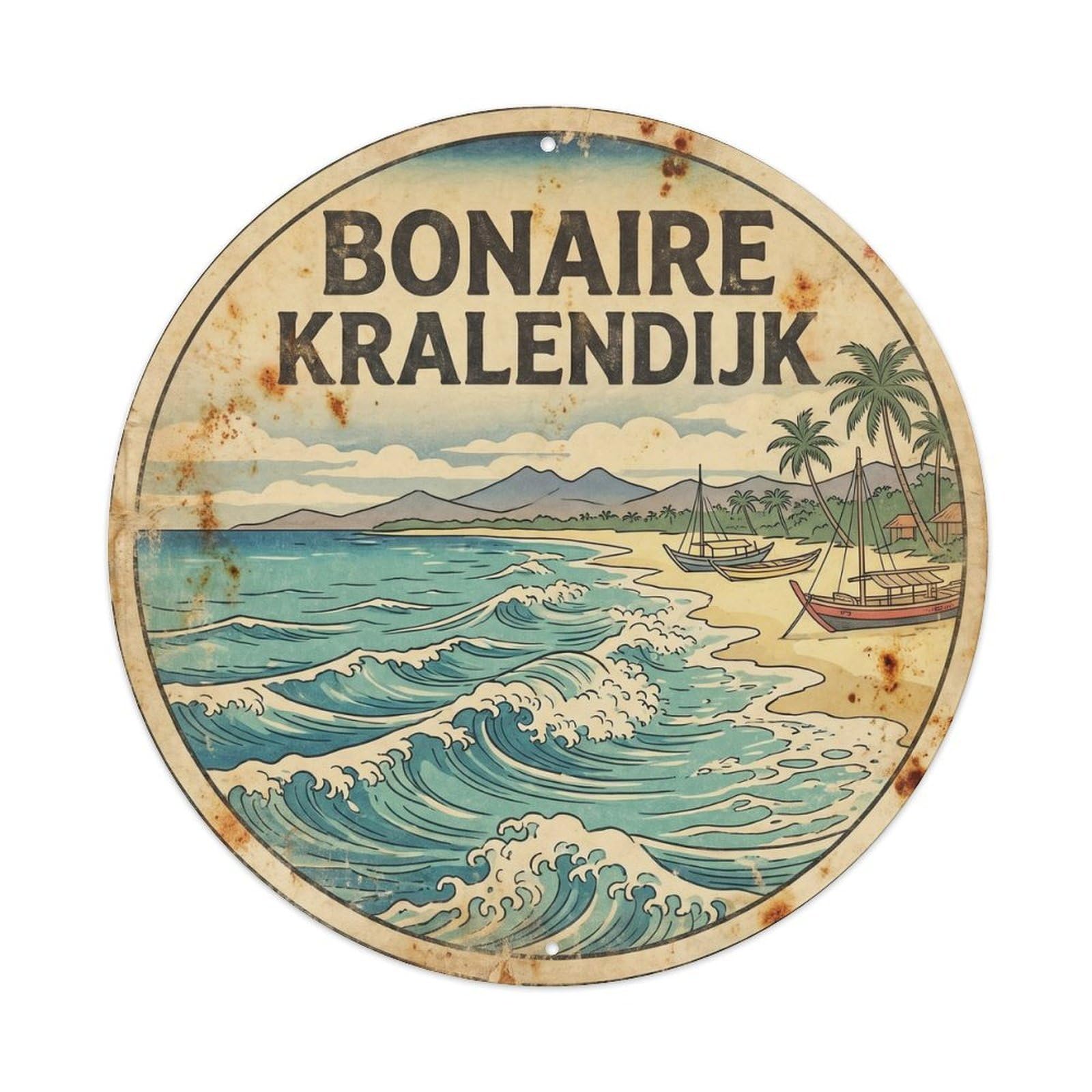 Bonaire Kralendijk Coastal Escape Woodblock Metal Tin Sign