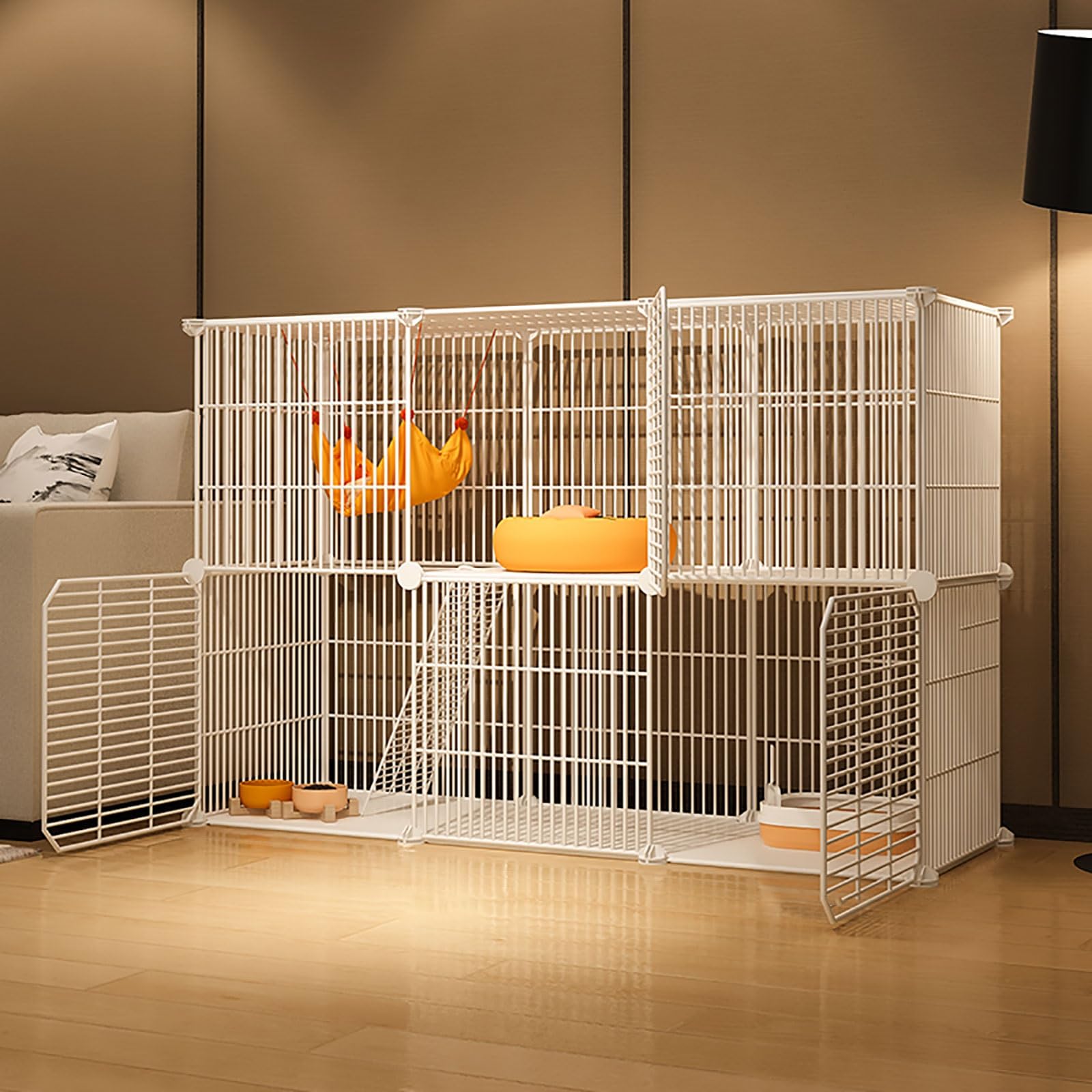 asdchZen Cat Cages Indoor,Large Cat Crate Diy Pet Playpen Cat House Kitten Pen Detachable Extra Cattery,Large Exercise Place Ideal For Cat,Black/White,White-111x37x73cm