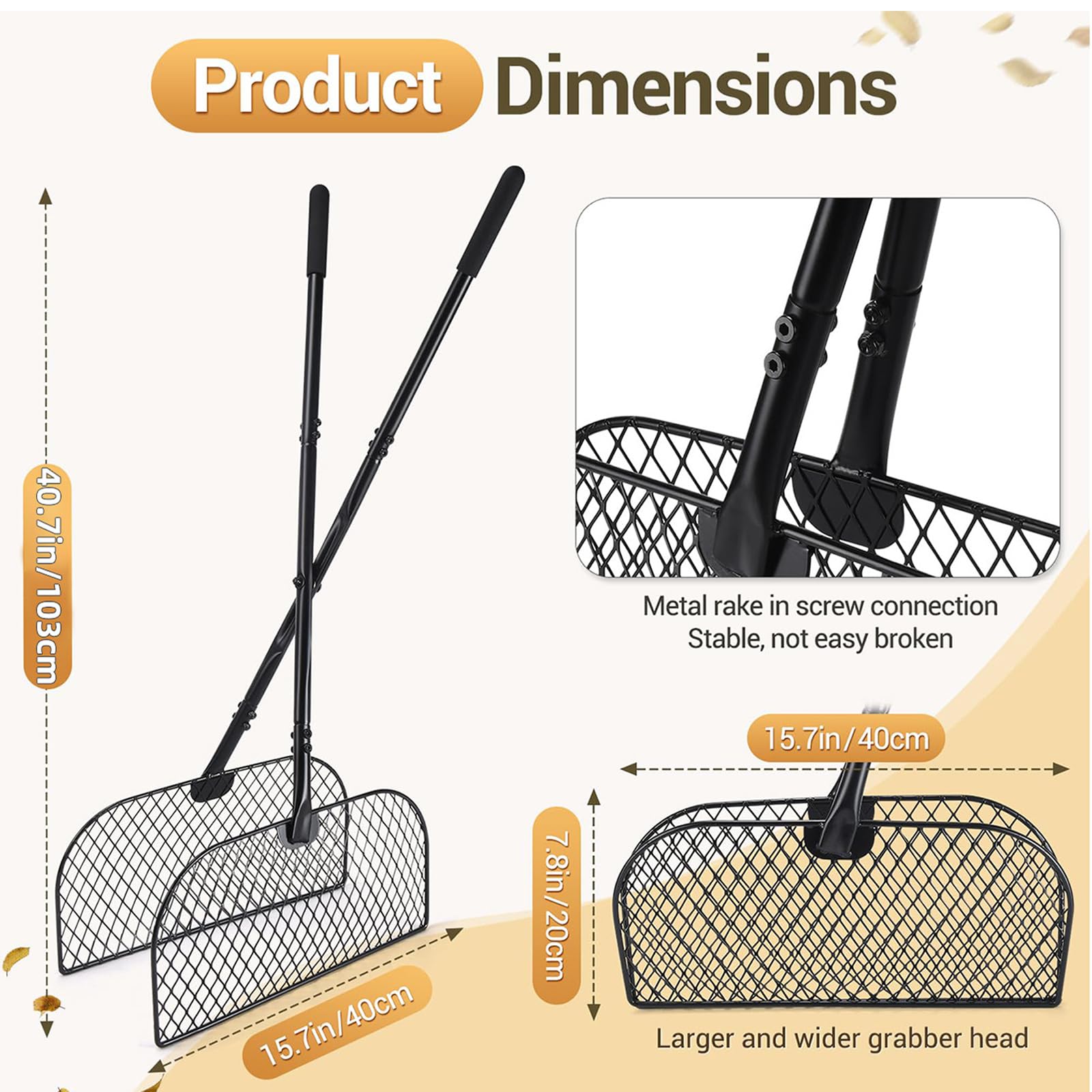 Barredora de hojas ligera y ergonómica para mantenimiento de parques de áreas grandes con marco de acero al carbono, resistente, colección de hojas de jardinería, limpieza de patio