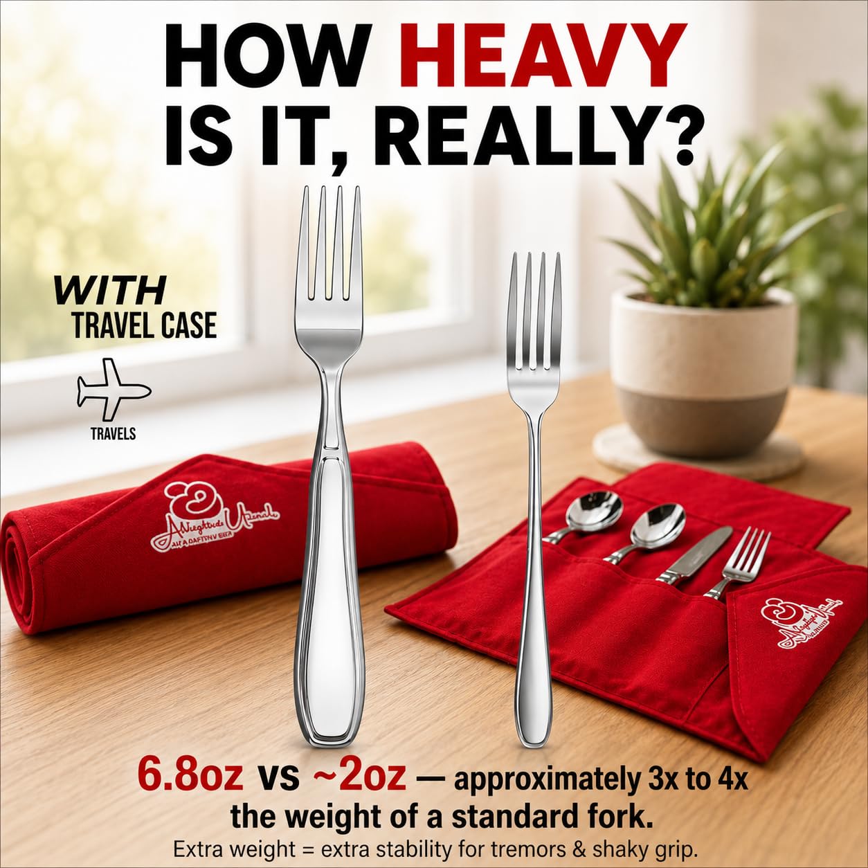 Cubertería pesada para pacientes de Parkinson | Tenedor pesado de acero inoxidable, cuchillo y 2 cucharas | Elegantes cubiertos adaptables para regalos | Cubiertos para una mayor estabilidad (5)