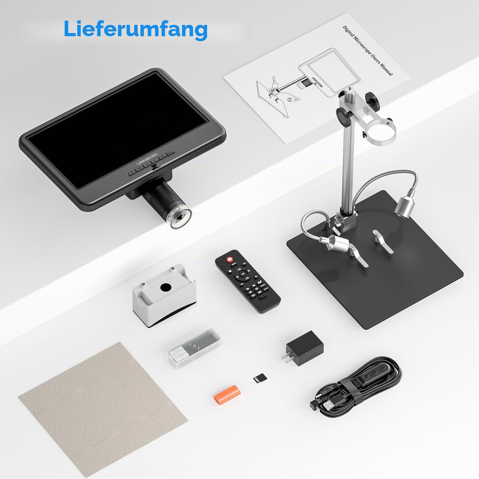 LM210 10.1'' LCD Digitales Mikroskop Erwachsene Löten Kamera [12'' Mikroskopständer] 260X Münzmikroskop für Elektronik Reparatur PCB DIY, 32G SD Karte