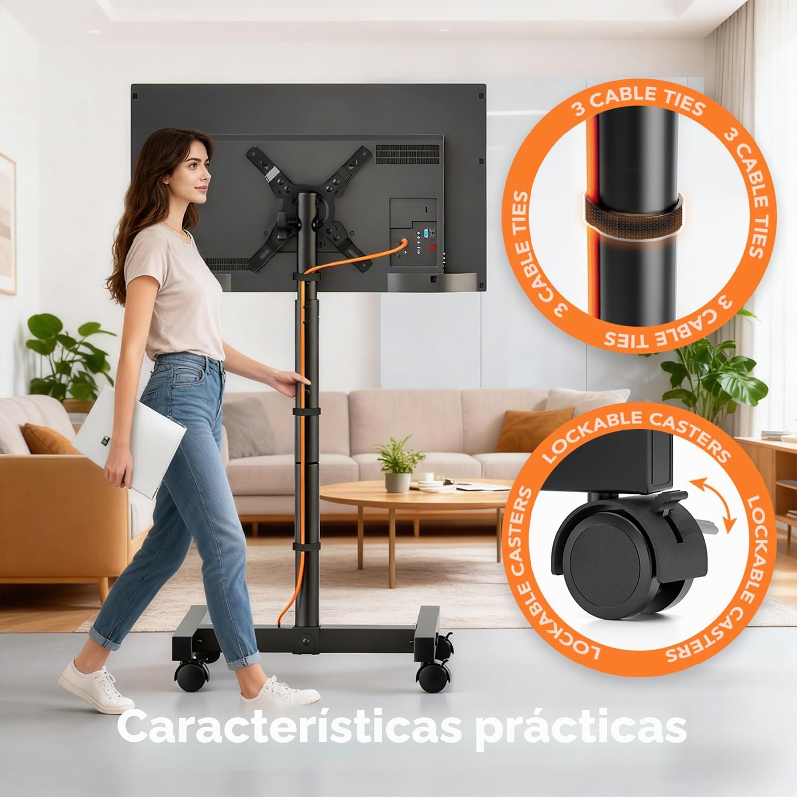 HEMUDU Soporte TV con Ruedas 13-50" 20kg | Soporte TV pie Altura Ajustable | pie para TV inclinable VESA 200x200 HT1007TBM