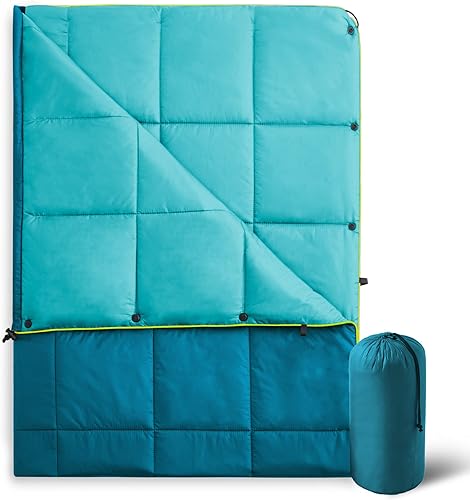 Miniatura 8 de Manta de camping plegable para exteriores, manta de viaje ligera, manta alternativa de plumón impermeable de doble cara con cierres de presión, 75 x