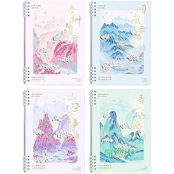 Notepad A5 Lined Pack of 4 Notebook 80 Sheets per Book/160 Pages Oil Painting Style Cover Spiral Pad A5 Ideal for Study Notes & Creative Sketches PVC Hardcover 20.6 x 14.4 cm