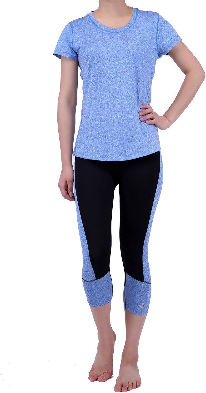 2 Pieces Sets Stretch Activewear Women's Gym Yoga T-Shirt and Leggings Pants Workout Outfit