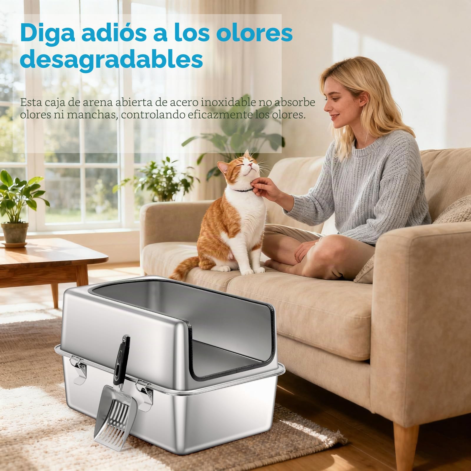 Caja de Arena para Gatos de Acero Inoxidable, 19.7''x13.8''x12'' Grande Medio Cerrado Bandeja de Metal extraíble con Carcasa de Alta página, Pala, antifugas, no pegajoso, fácil Limpieza