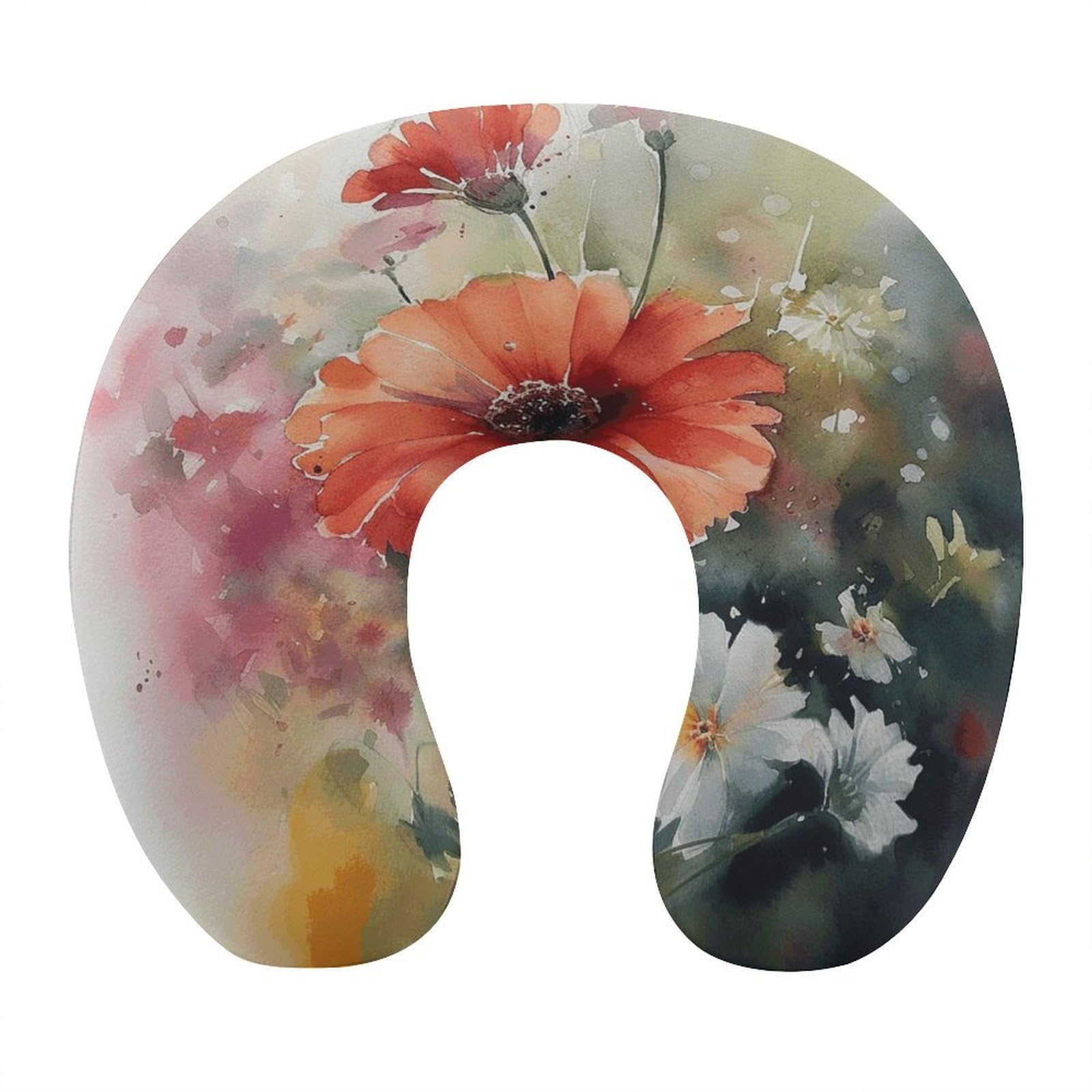 LZQPOEAS Watercolor Painting Neck Pillow U Shaped Travel Pillow Comfortable Memory Foam Pillow Portable Neck Support Lightweight Headrest for Airplane Car Home Office Sleeping Traveling