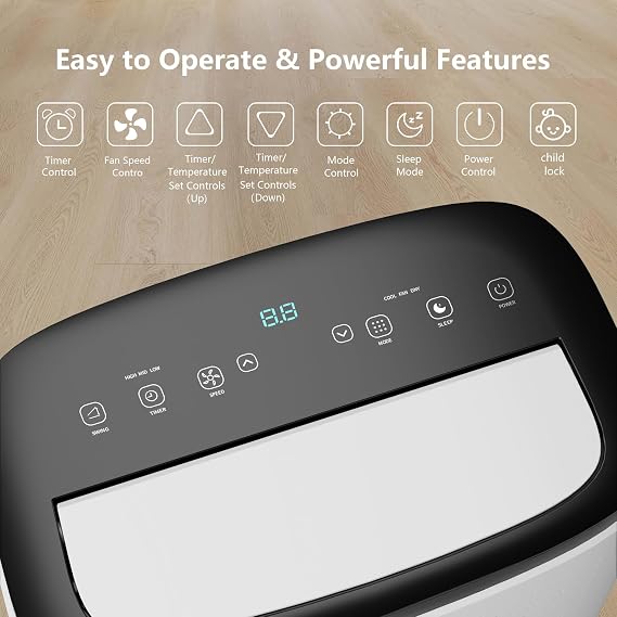 14000 BTU Portable Air Conditioner Cools Up to 750 Sq.Ft, 3-In-1 Portable AC With Dehumidifier, Fan, Cooling Mode & Window Kit, Room Air Conditioner Portable for Bedroom, Living Room, Office