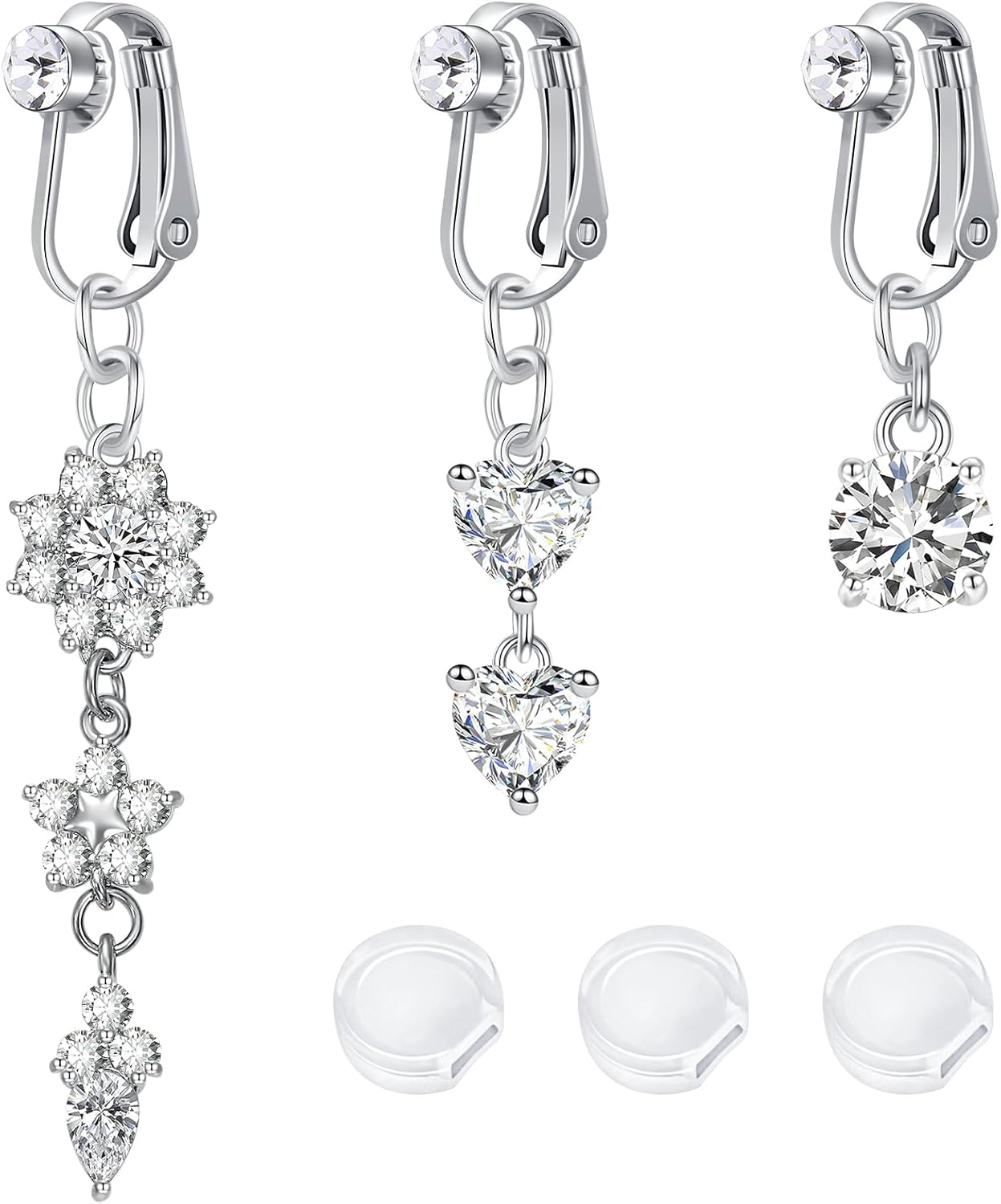 VCMART Fake Belly Piercing Fake Belly Button Piercing Clip on Belly Button Rings Surgical Stainless Steel Non Piercing Fake Belly Ring for Women