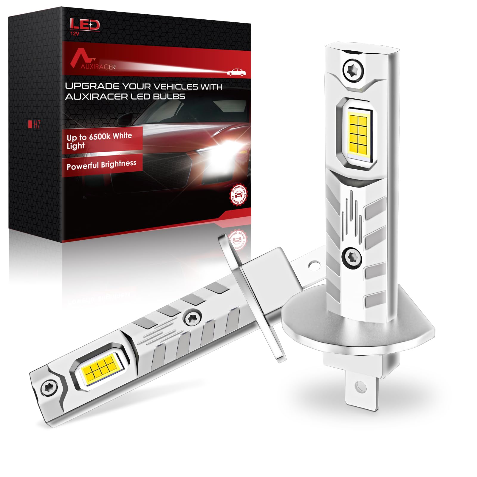AUXIRACER Ampoule H1 LED, 30000LM 6500K Blanc Froid, H1 LED de Phares Voiture Automobile 500% Luminosité, 1:1 Mini Taille, Plug and Play, 2 pièces