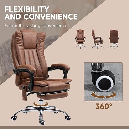 Miniatura 58 de Vinsetto Silla de oficina de masaje de vibración de 6 puntos, silla de computadora con respaldo alto con calor, altura ajustable, respaldo Azul