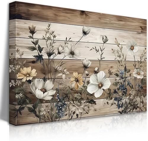 EGMAVQZY Arte de pared floral vintage, flores rústicas, decoración de pared, lienzo de granja, imagen para decoración de pared del hogar, sala de
